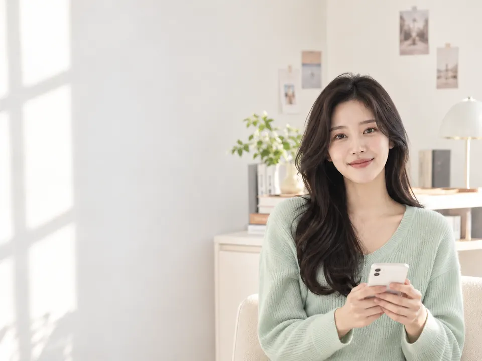휴대전화로 오늘 낼 금액을 확인하는 여성
