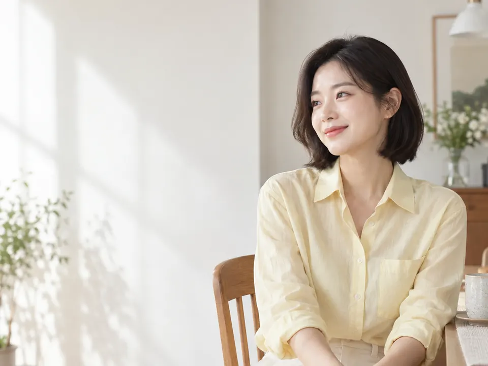 창가 의자에 앉아 연락을 기다리는 여성