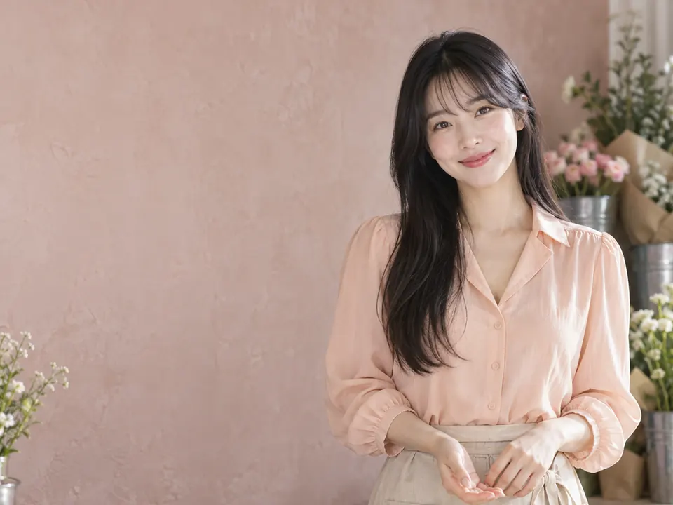 꽃집 작업대 앞에서 미소 짓는 사장님